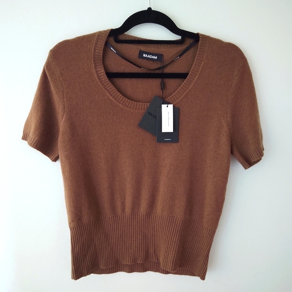 NAADAM Sweaters - Naadam Brown cashmere short sleeve scoop neck cropped sweater size women's L